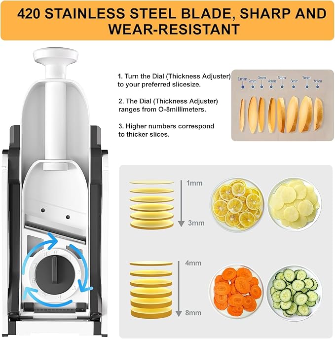 Safe Mandoline Slicer for Kitchen, Vegetable & Food Cutter, Thickness Adjustable 0.1-8 mm. Easy to Clean, Storage, Kitchen Faster Slice Artifact (Only Slice, Gray)