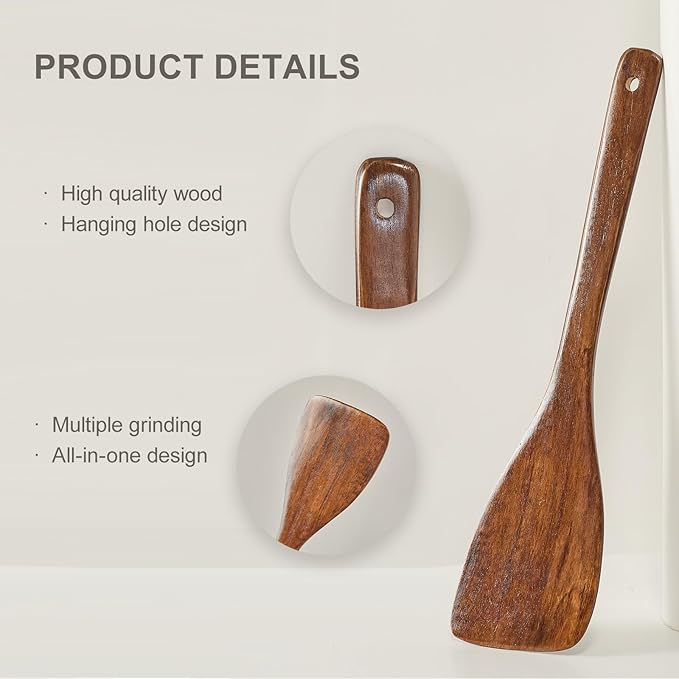 13Inch Wooden Angled Spatula Slanted Turner Long Handle Kitchen Cooking Utensil Handmade Wood Stir Fry Hot Pot Serving Tool