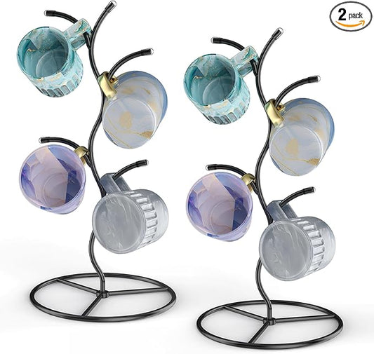2 Pack Mug Holder, Metal Coffee Mug Holders Tree, Decorative Mug Rack, Mug Cup Tree for Kitchen Decor Organizer, Black