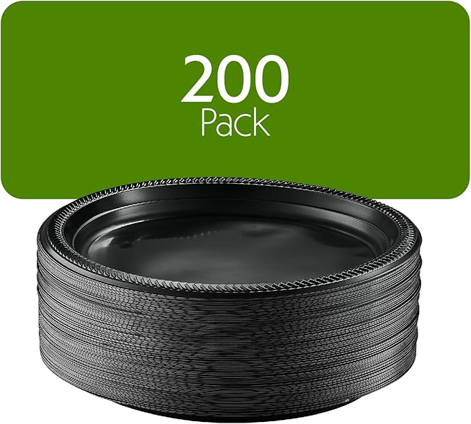 PLASTICPRO 100 PCS Black Plastic Plates Light Weight 10'' Inch Plastic Dinner Plates Black Plates Disposable for Party and Wedding