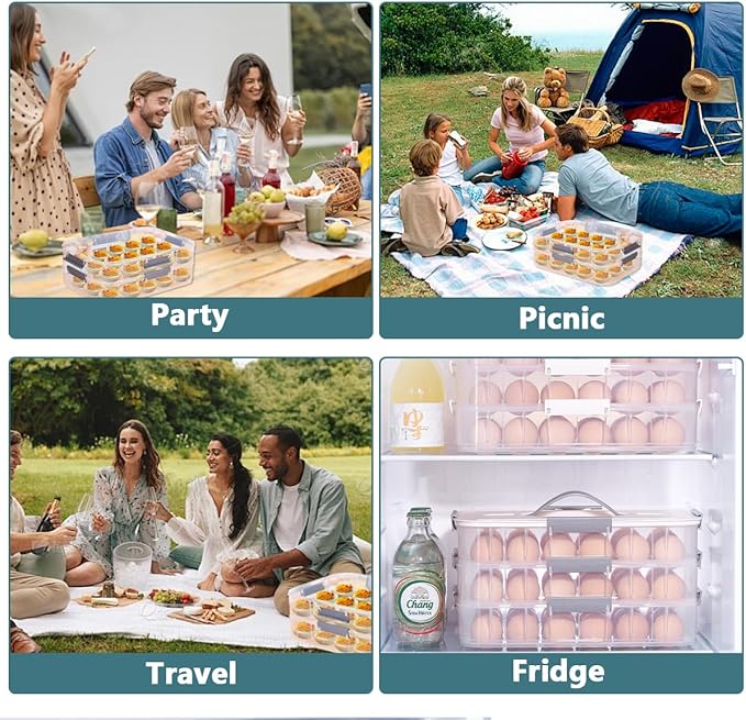 2 Layer Deviled Egg Containers with Lid, 36 Slots Deviled Egg Tray Carrier with Handle and Injector Piping Tool, Fridge Stackable Portable Clear Storage Egg Platter for Party Picnic Travel (Green)