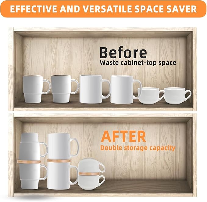 Coffee Cup Holder, 6-Pack Mug Stacker, Stackable Tea and Coffee Cup Gadgets for Cabinet and Pantry Organization, Space Saving 3.94in