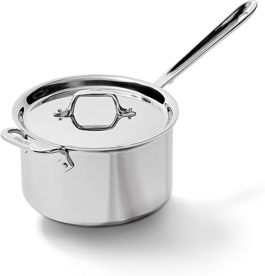 All-Clad D3 3-Ply Stainless Steel Sauce Pan with Lid 4 Quart, Induction, Oven Broiler Safe 600F, Multipurpose, Compatible w/ All Cooktops, For Restaurant or Home Kitchen, Pots & Pans, Cookware, Silver
