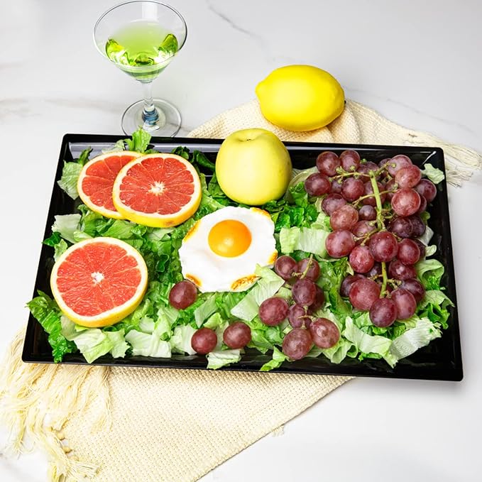 Supernal 12 Pack Black Plastic Serving Trays, 15"x10" PlasticTrays, Plastic Fast Food Tray, Heavy Duty Platters, Disposable Serving Party Platters Black，Party Serving Trays