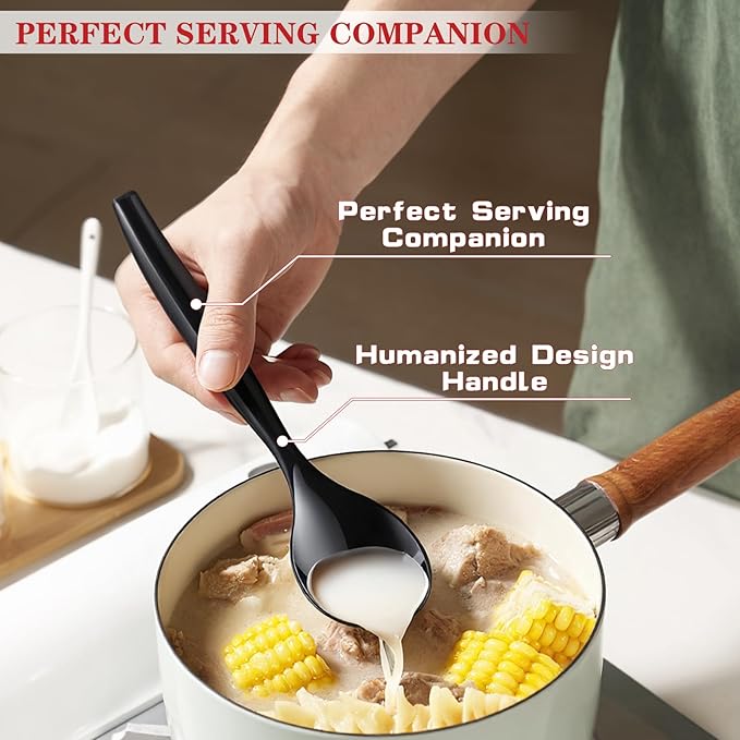 Mwellewm 10" Serving Spoons Plastic Serving Utensils 24 Packs Disposable Spoons for Buffet Large Heavy Duty Black Plastic Soup Spoons Catering Supplies for Parties Weddings Gatherings Holiday