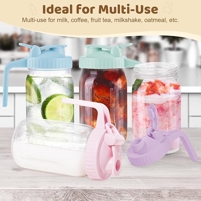 Breast Milk Pitcher with Leak Proof Flip Cap & Pour Spout, 32 oz Wide Mouth Mason Jars for Breast Milk Storage Container, Glass Picther with Lid for Cold Brew Coffee, Sun Tea, Juices, Purple