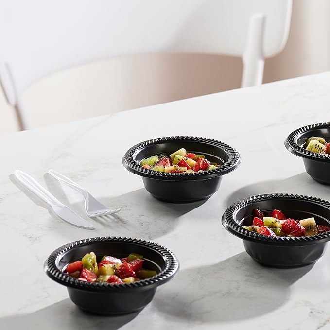 PLASTICPRO 800 PCS Black Plastic Bowls Light Weight 5 oz Small Plastic Soup Bowls Black Salad Dessert Plates Disposable for Party and Wedding