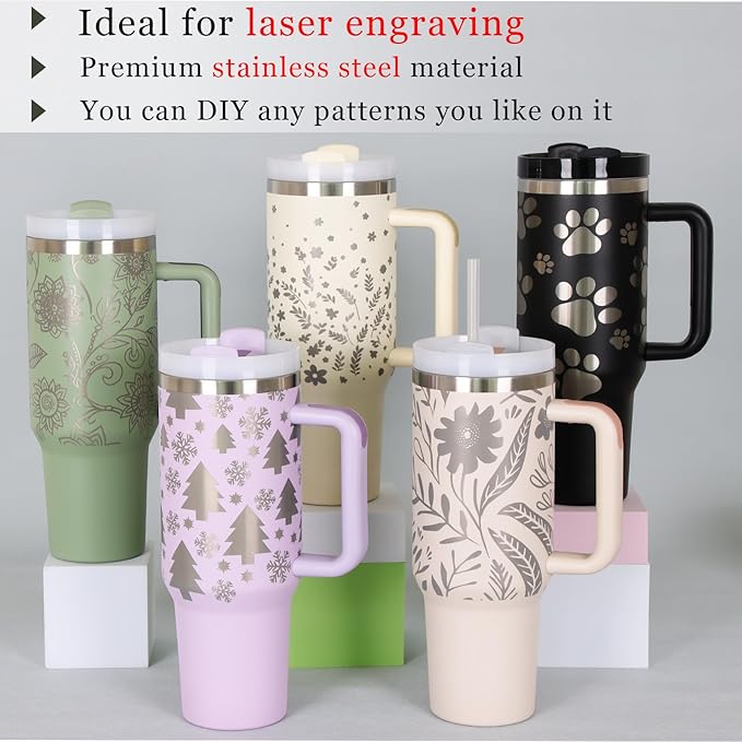 4 Pack 40 Oz Tumbler with Handle Bulk, Double Wall Vacuum Insulated Stainless Steel Tumbler with Lid and Straw, 40 oz cup with Silicone Spill Proof Stopper Set (Cream)