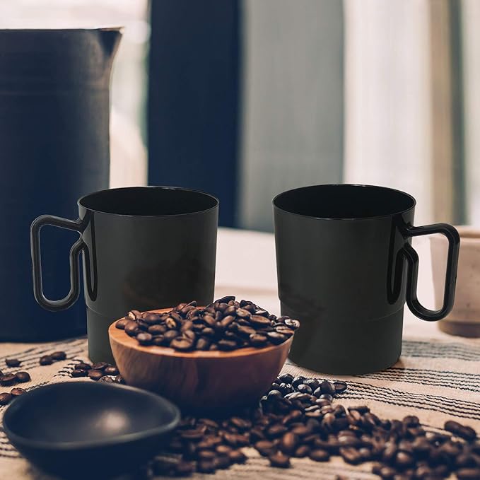 Party Essentials 8-Ounce Hard Plastic Coffee Cup/Tea Mug with Handle, 20-Count, Bistro Black (Pack of 6)