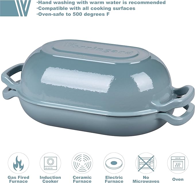 Enameled Cast Iron Sourdough Bread Oven, Dutch Oven, Loaf Cast Iron Bread Pan for Homemade Bread Baking, Meatloaf Pan with Lid, 5QT, Sea Salt