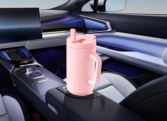 Meoky 40 oz Tumbler with Handle and Flip Straw, 100% Leakproof Tumbler with Lid and Straw, Stainless Steel Insulated Cup, Cupholder Friendly, Keeps Cold for 34 Hours (Blush)
