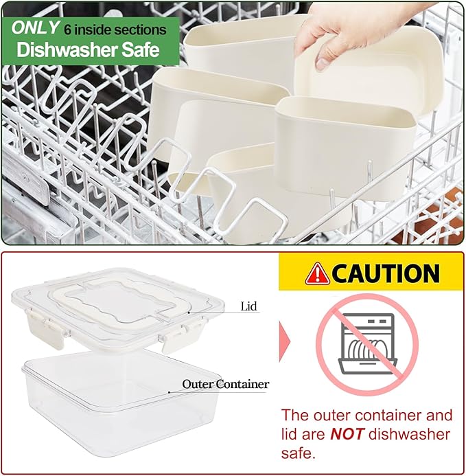 Divided Serving Tray with Lid and Handle, Portable Snack Box Container, 6 Compartments Veggie Fruit Snackle Tray, Charcuterie Platter Container for Party, Nuts, Snacks, Picnic,2 Pack, MEDIUM SIZE