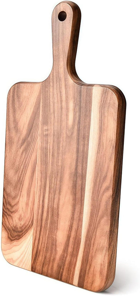 Acacia Wood Cutting Board with Handle - 14 x 7in, Wooden Chopping Board for Meat, Cheese, Bread, Fruits & Vegetables – Ideal Charcuterie & Serving Board, Durable Butcher Block