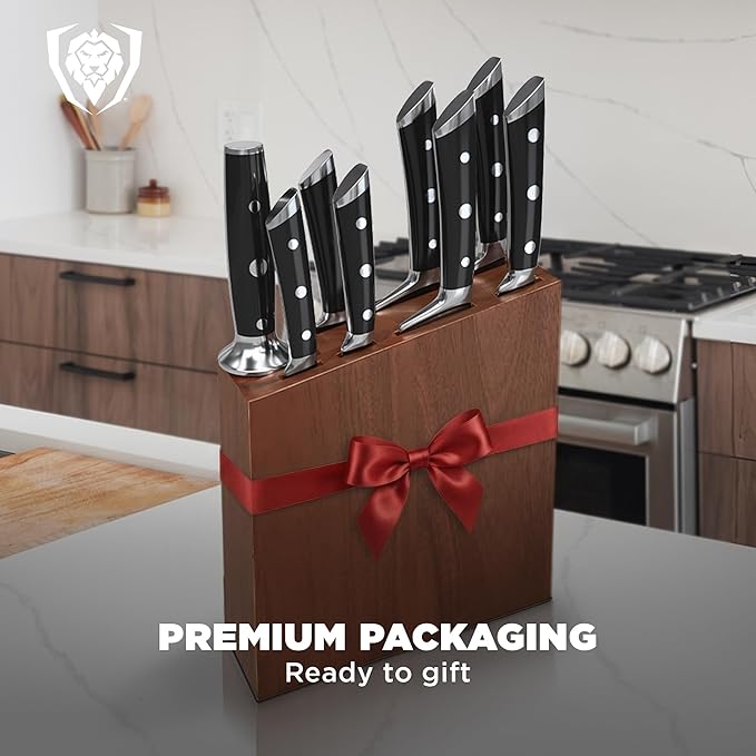 Dalstrong Knife Set Block - 8 Piece - Gladiator Series - German High Carbon Steel Kitchen Knife - Premium Food-Grade Black ABS Polymer Handles - NSF Certified