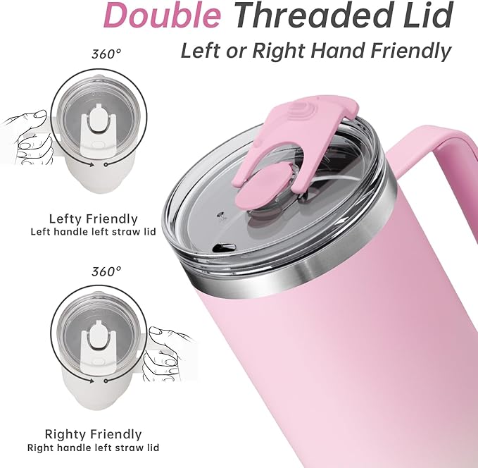 COKTIK 40 oz Tumbler With Handle and Straw, Insulated Tumbler With Leakproof Lids, Stainless Steel|BPA-Free, Cold for 24 H (Sakura)