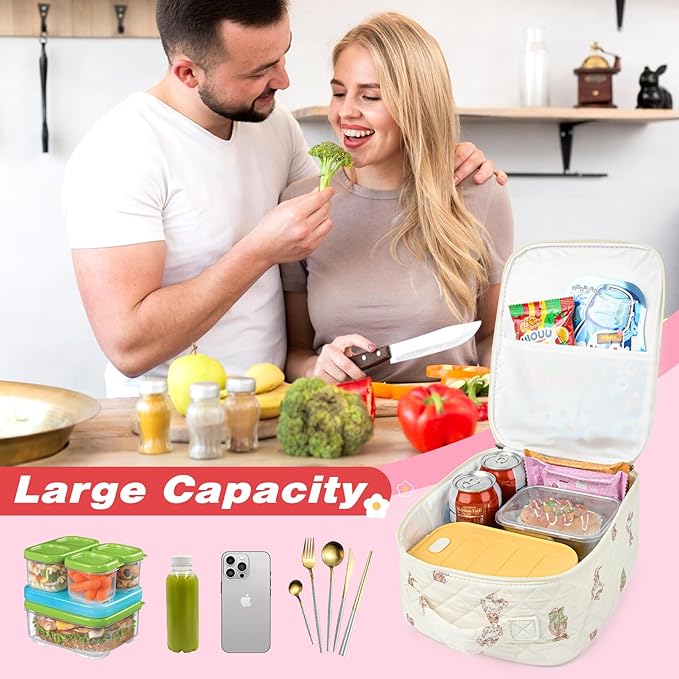 Aileam Lunch Box Lunch Bag for Women Cute Girls Insulated Womens Lunch Bag For Work Quilted Large Capacity Reusable Insulated Cooler for Work School Picnic Travel Bear Cub Print