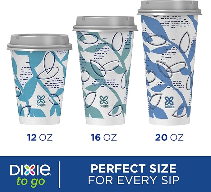 Dixie To Go Paper Coffee Cups With Lids, 12 oz, 156 Count (6 packs of 26 cups), Disposable Insulated Paper Cups for On-The-Go Hot or Cold Beverages