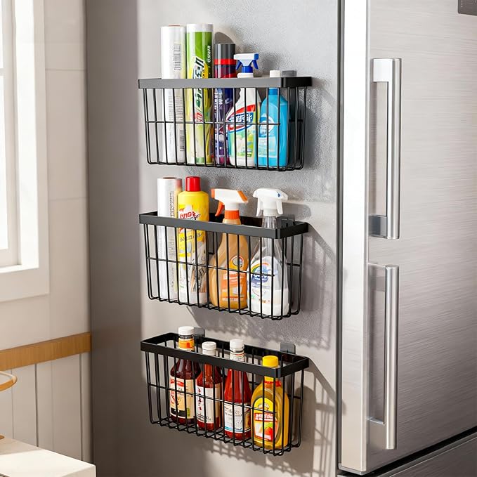 Kitchen Cabinet Door Storage Box,Self Adhesive Wall Mounted,Wardrobe/Bathroom/Refrigerator Small Items Organizer,Oil bottle/Seasoning storage (3 Piece)