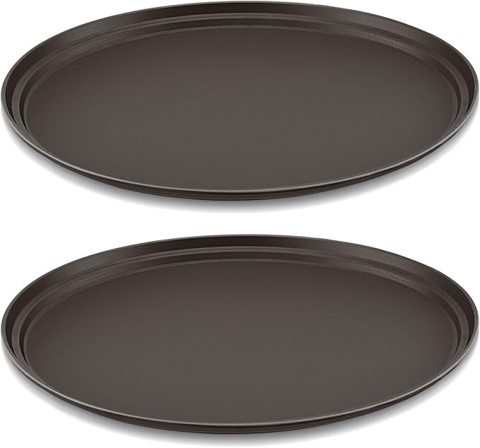 2 Pcs Restaurant Serving Trays PP Plastic Non Slip Rubber Lined Large Oval Tray for Kitchen Dining Room Cafeterias Fast Food Service (24 x 29 Inch,Brown)