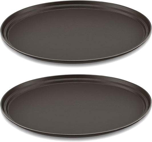 2 Pcs Restaurant Serving Trays PP Plastic Non Slip Rubber Lined Large Oval Tray for Kitchen Dining Room Cafeterias Fast Food Service (24 x 29 Inch,Brown)