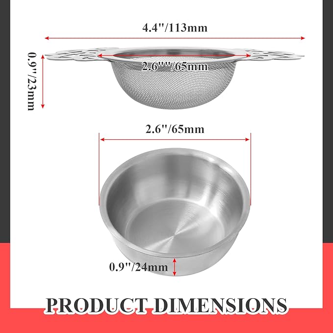 2 Pack Tea Strainer Bowl, Stainless Steel Loose Leaf Tea Filter for 2.5-4 Inch Cup Mouth, Silver