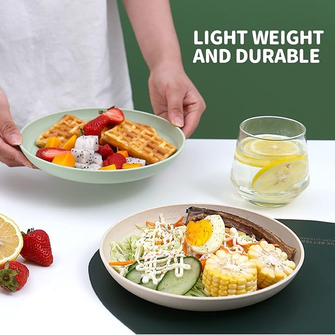 MFACOY 6 PACK Unbreakable Wheat Straw Plates, 9 Inch, Lightweight & Reusable, Dishwasher & Microwave Safe, Kids to Adult
