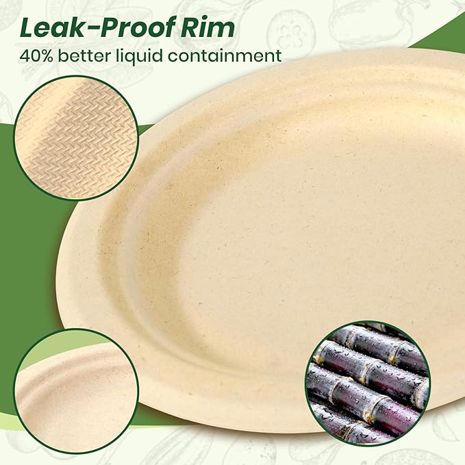 Disposable Paper Plates, 6 inch Heavy Duty Paper Plate, Soak and Cut Proof, Natural Biodegradable Bagasse Plates for Microwave, Dinner, Party, Picnic,50 Pack