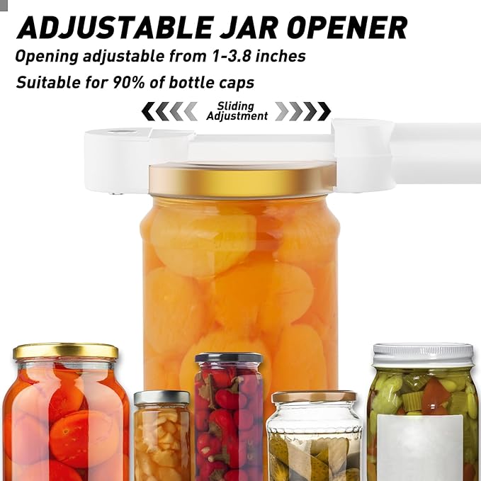 Jar Opener Bottle Opener for Seniors with Arthritis, Multi Retractable Magnetic Can Opener, Jar Grippers for Opening Jars, Kitchen Gadgets for Weak Hands and Senior Arthritis (White)
