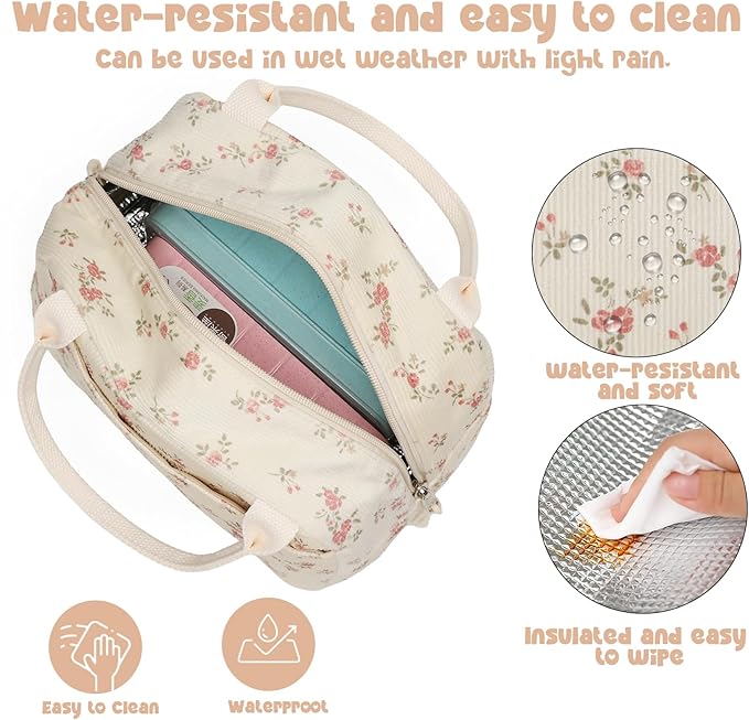 Bluboon Lunch Bag for Women Men Cute Corduroy Lunch Tote Bags Reusable Insulated Lunch Box Large Capacity Reusable Insulated Cooler for Work Picnic or Travel