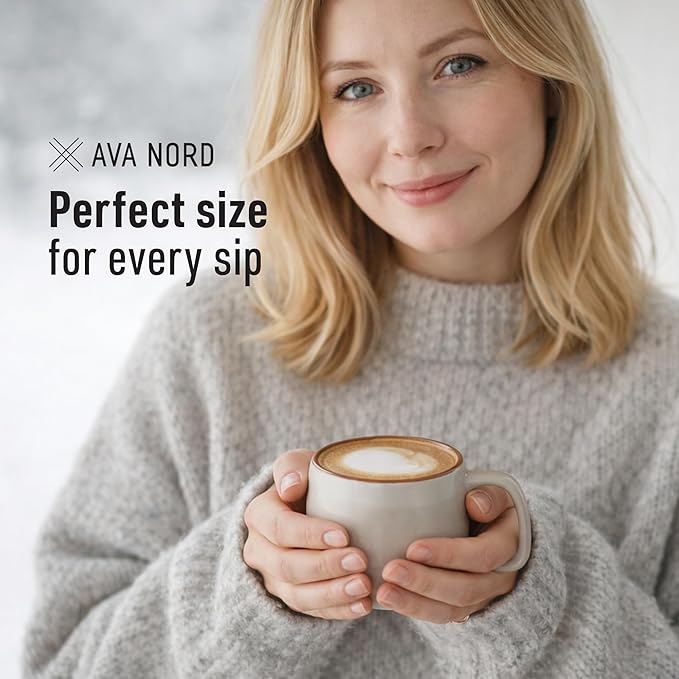 Small Ceramic Coffee Mugs Set of 4 | 8 oz Stoneware Coffee Cups | Lead-Free, Non-Toxic | Microwave & Dishwasher Safe | Comfortable Handle | Aesthetic Nordic Design for Cappuccino | Rose Sand