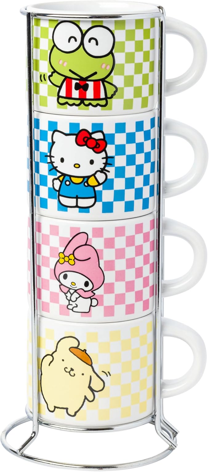 Silver Buffalo Sanrio Hello Kitty and Friends Featuring Keroppi, My Melody, and Pompompurin 4 Pack Ceramic Espresso Cup Set, 3 Ounces