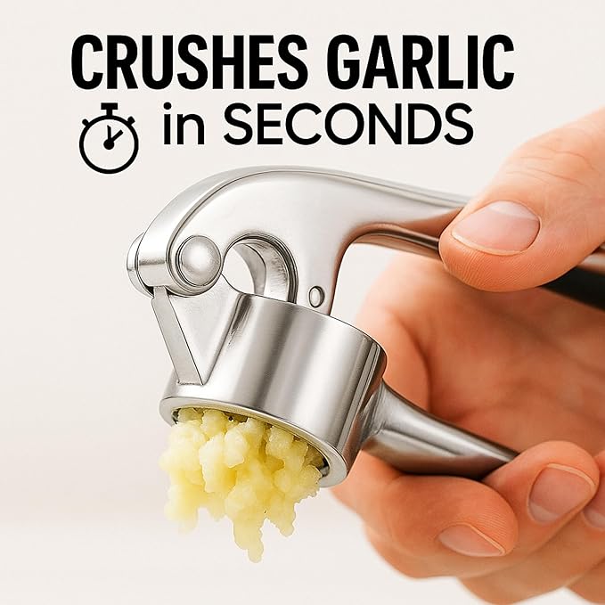 Garlic Crusher Stainless Steel | Mincer Tool | Rustproof Garlic Masher | Garlic Press | Easy to Clean & Squeeze | Travel Friendly | Dishwasher Safe Presser (Silver)