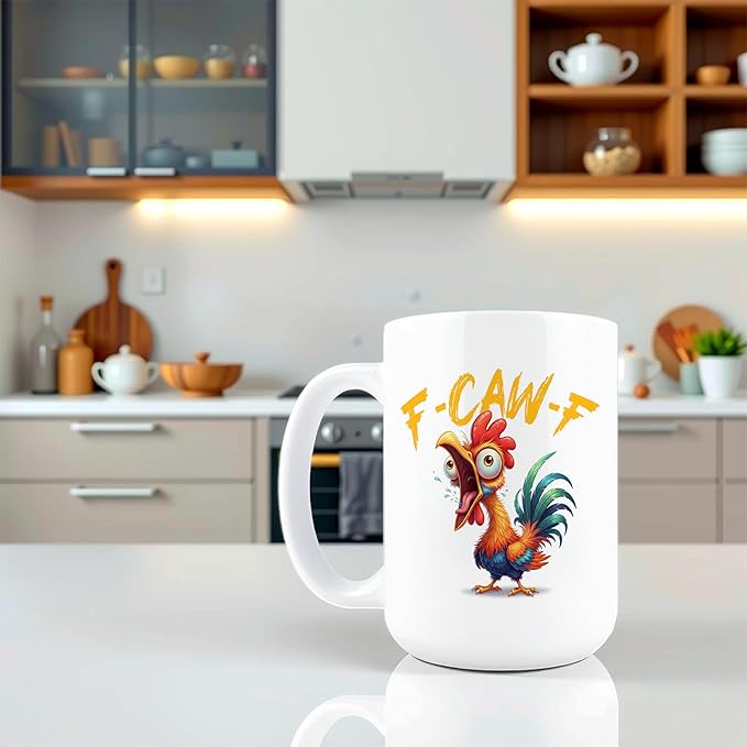 Hogg F-Caw-F Mug, 15 oz Ceramic Hidden Message Coffee Cup, F-Caw-F, F Caw F Mug, Funny Coffee Cups, Fcawf, Sassy Chicken, Adult White Elephant Christmas Gifts, Funny Birthday Gifts for Women
