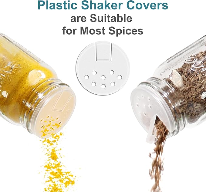 CycleMore 15 Pack 4oz Glass Mason Spice Jars, Round Spice Containers with Silver Metal Caps and Pour/Sift Shaker Lids-40pcs Labels,1pcs Silicone Collapsible Funnel,1pack Brush and 1 Pen Included