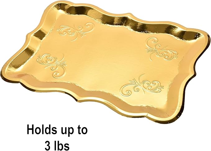 Gift Boutique 10 Gold Rectangle Trays for Dessert Display Table Parties 9" x 13" Disposable Paper Cardboard in Elegant Shape for Platters Cupcake Birthday Parties Dessert Weddings and More Food Safe