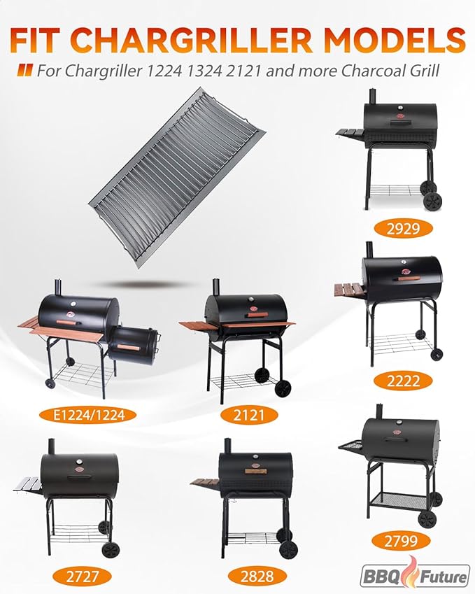 MixRBBQ 27 inch Ash pan for Chargriller 1224 1324 2121 2222 2727 2828 2929 Charcoal Grill, Fire Grate Replacement Part with 2pcs Fire Grate Hanger, Porcelain-coated Steel 27" Drip Pan