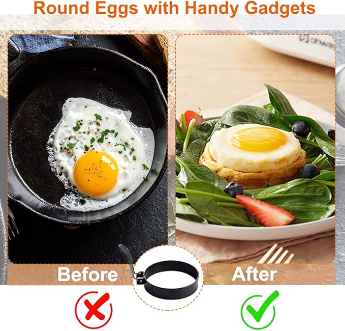 COTEY 3.5" Egg Rings Set of 2 with Silicone Handle, Large Ring for Frying Eggs, Round Mold for English Muffins - Griddle Cooking Shaper for Breakfast