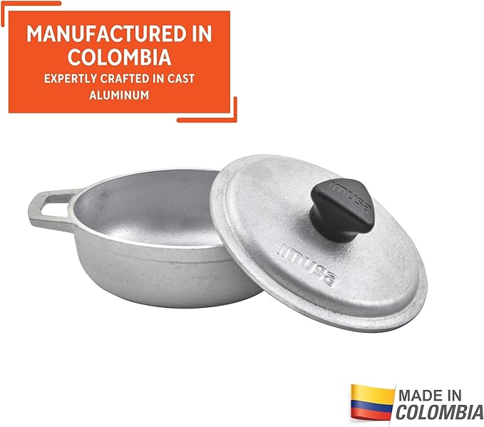 IMUSA 0.5Qt Mini Cast Aluminum Traditional Caldero Set with Lid,Silver