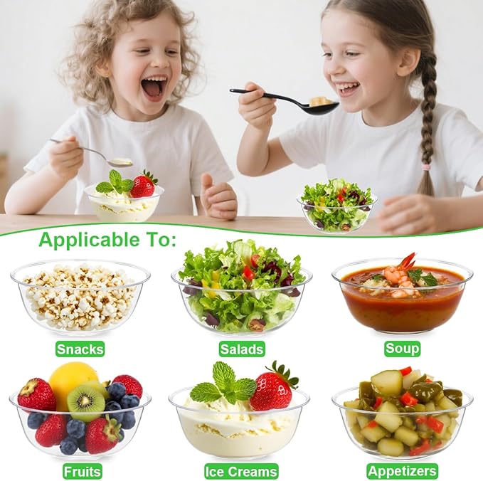 100 Pack Small Clear Plastic Bowls, 8oz Hard Disposable Salad Bowls, Disposable Bowl for Party Serving, Ice Creams, Desserts, Catering, Special Events