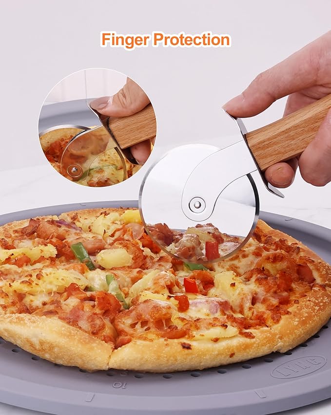 Pizza Wheel Cutter and Pie Server, Pizza Spatula Wtih Wood Handle, Nonstick Stainless Steel Pizza Cutter Wheel With Sharp Blade