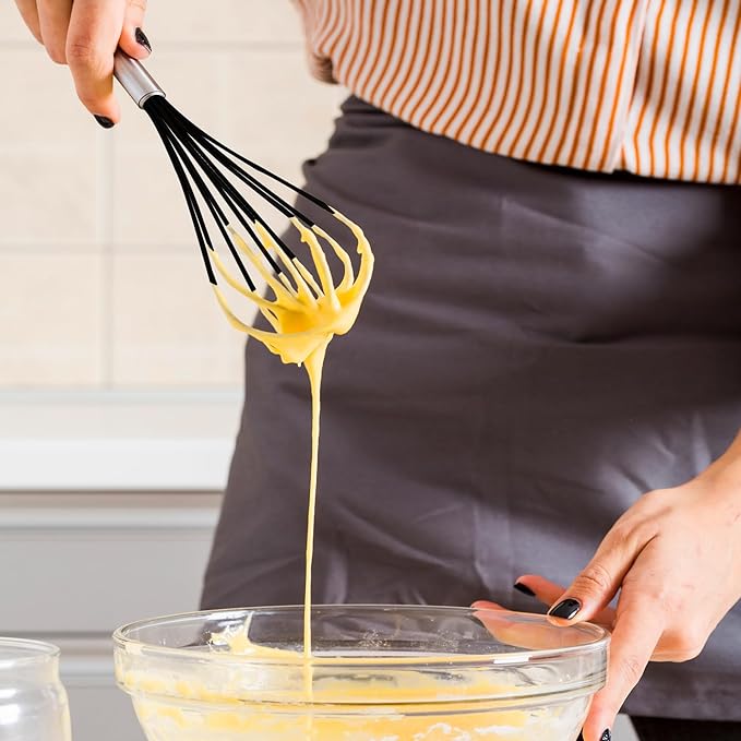 Silicone Whisk, 3 PCS Stainless Steel Wire Whisk Set, Rubber Whisks for Cooking, Non-stick Cookware, Kitchen, Balloon Egg Beater Perfect for Blending, Whisking, Rainbow