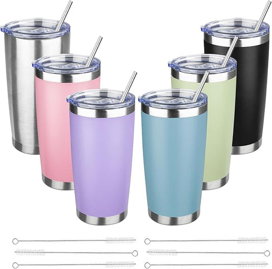 20 oz Tumbler with Lids and Straws, Stainless Steel Insulated Travel Coffee Mug, Double Wall Vacuum Insulated Tumblers, Powder Coated Coffee Tumbler for Cold & Hot Drinks (Mix Color-3)