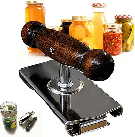Aesthetic Oak Handle Effortless Jar Opener - Heavy-Duty 304 Stainless Steel Adjustable Cap Crack, Strong Grip for Senior & Weak Hand - Physical Leverage Manual Lid Remover Kitchen Aid Tool