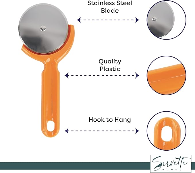 Stainless Steel Pizza Cutter - 7.75 inch Slicer for Pizzas, Pockets and More -Orange Plastic Handle Pizza Cutter Wheel.