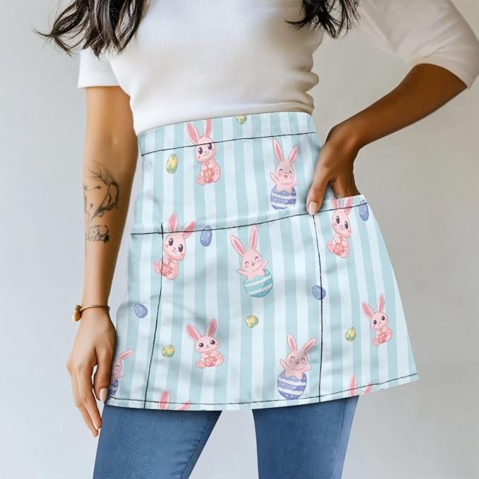 Server Waitress Waist Apron with 3 Pockets, Short Aprons for Servers,Waiter Apron For Waiter Accessories
