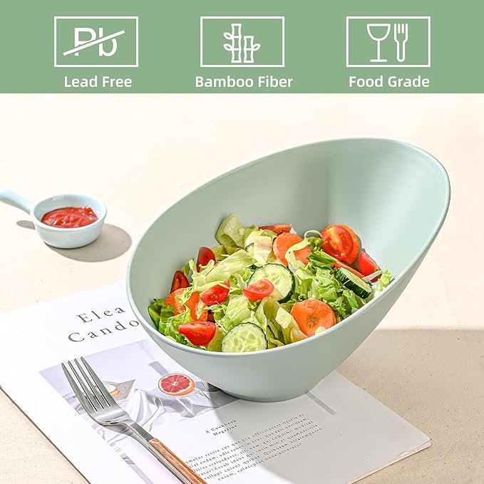 Bamboo Fiber Salad Bowls, 4 Packs Serving Bowls Blue Green, Compostable 33 Ounce Elegant Angled Bowls for Salad, Pasta, Soup, Prep, Ideal for Home and Restaurant