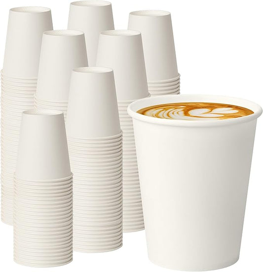 8 oz White Paper Coffee Cups, Disposable Hot Cups for Coffee, Tea, Cocoa, Water, 1000 Pack