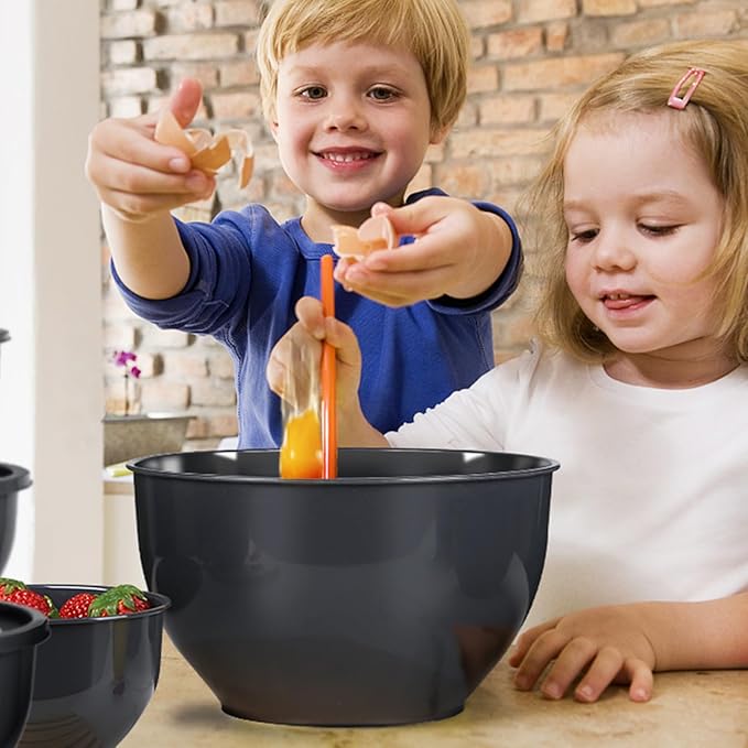 Plastic Mixing Bowls with Lids Set for Kitchen, Nesting Bowls for Mixing, Baking, Prepping, Cooking and Serving Food, Mixing Bowls Dishwasher, Microwave Safe (Dark Gray)
