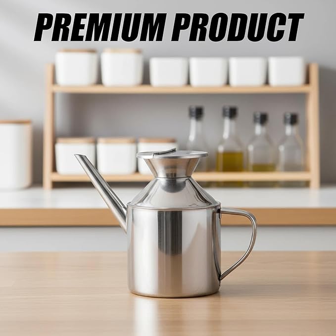 Stainless Steel Oil Dispenser Bottle Versatile Syrup and Soy Sauce Dispenser with Ergonomic Handle, Leak-Proof for Kitchen & Restaurant Use, Easy to Clean