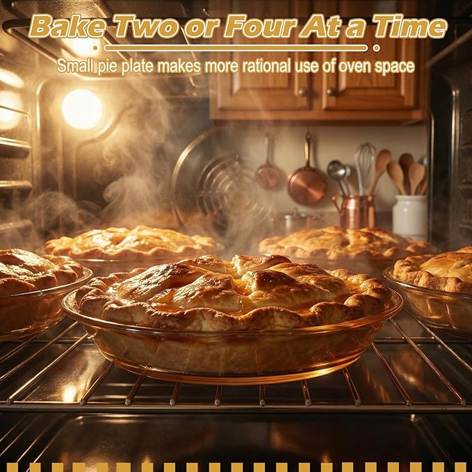 4 Pack Glass Pie Pan 8 Inch Round Baking Dishes Amber Glass Pie Dishes Serving Plates for Snacks, Salads, Desserts, Quiche, Tart, Oven and Dishwasher Safe, Heat Resistant